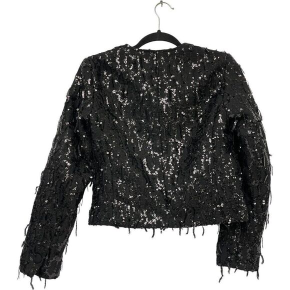 Zara Womens Sequin Blazer Jacket XS Black Fringe Textured Cropped 9659/630 NWT - Picture 5 of 16